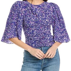 GORGEOUS ISABEL MARANY PURPLE FLORAL Puff-Sleeve Blouse